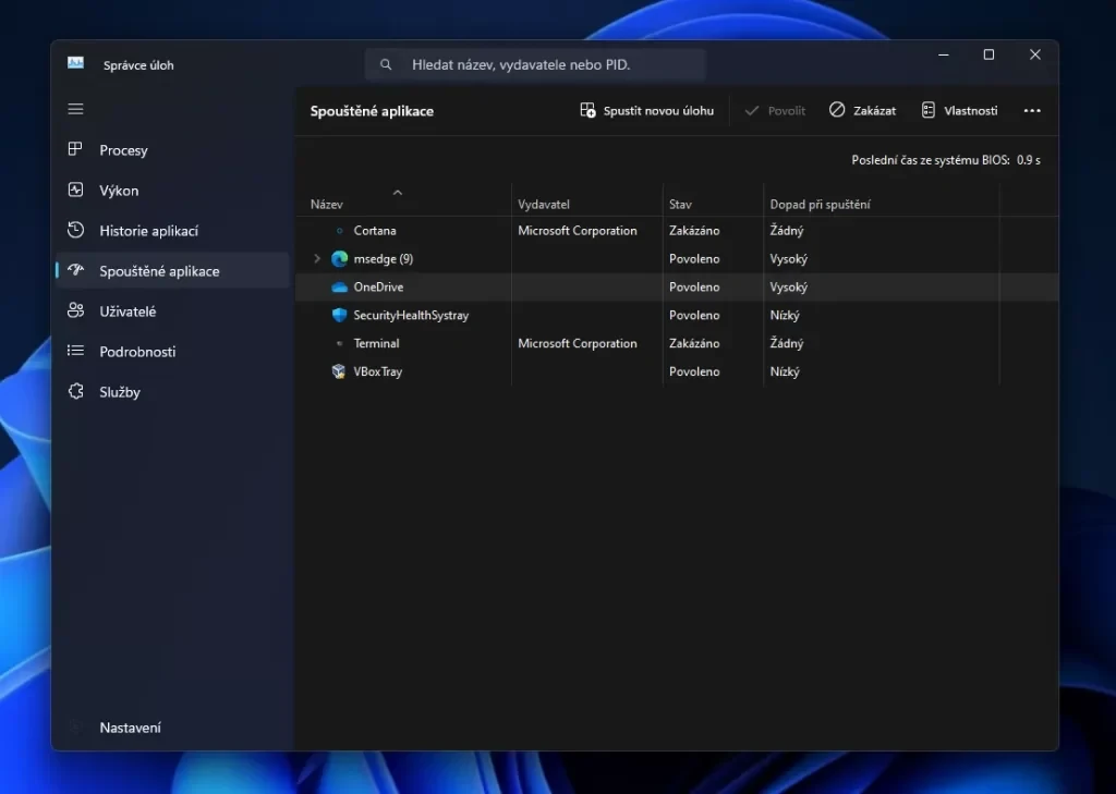 Windows 11 správce úloh - Pomalé spouštění Windows 11